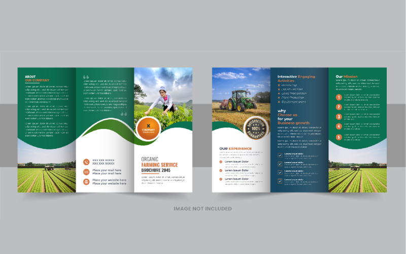 Disposition de conception de brochure à trois volets sur le jardinage ou l'entretien de la pelouse