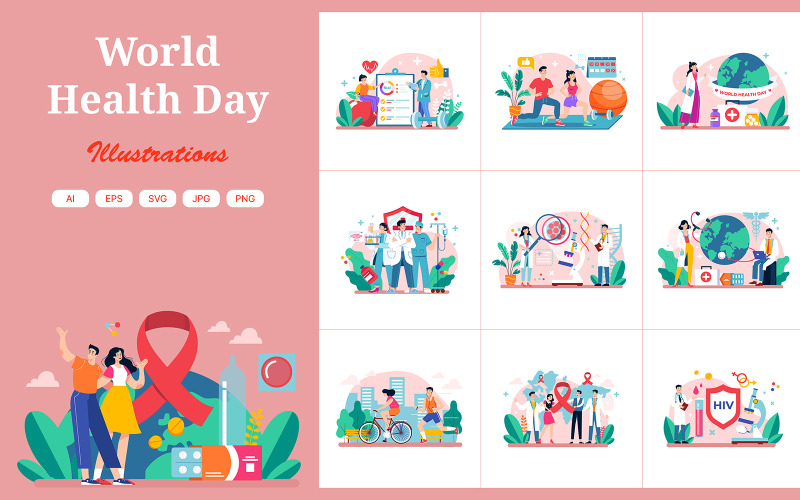 M604_ Набор иллюстраций к Всемирному дню здоровья