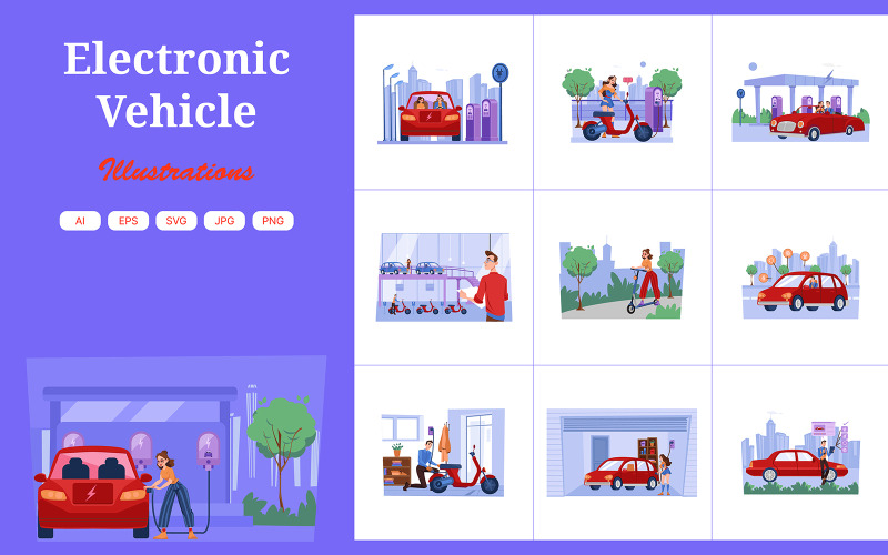 M619_ Illustrationspaket für elektronische Fahrzeuge