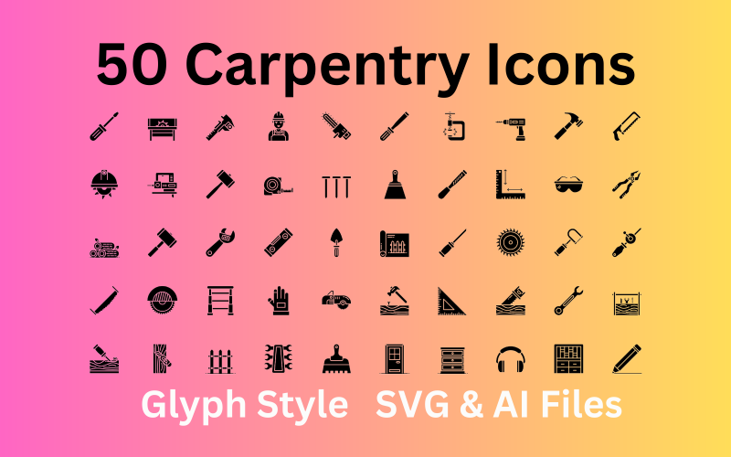 木工图标集 50 个字形图标-SVG 和 AI 文件