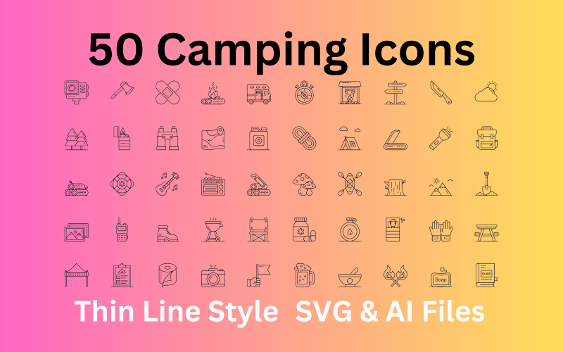 Набір іконок для кемпінгу 50 контурних іконок – файл SVG та AI