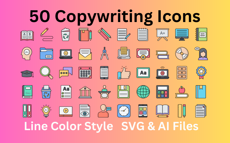 Набір іконок для копірайтингу. 50 лінійних кольорових іконок – файли SVG та AI