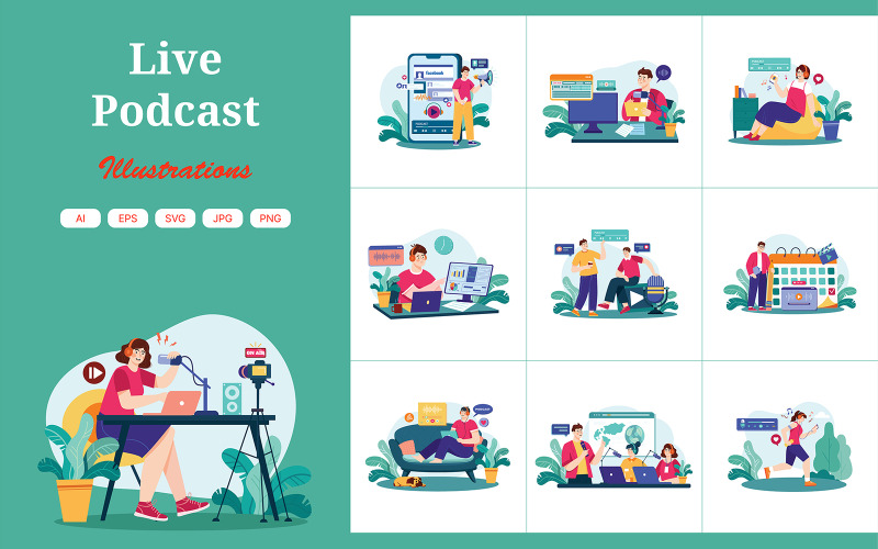 Pack d'illustrations de podcasts M598_Live 2