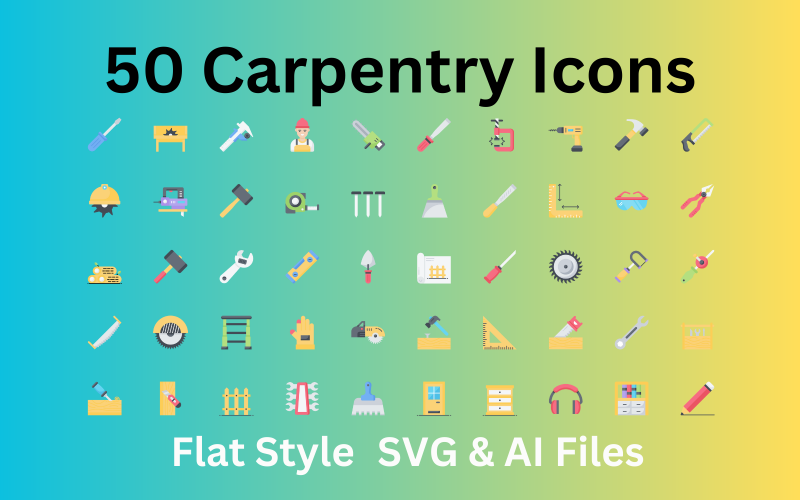 Set di icone di carpenteria 50 icone piatte - file SVG e AI