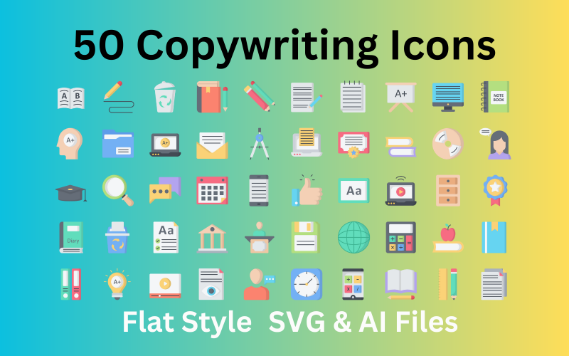 Set di icone per copywriting 50 icone piatte - file SVG e AI