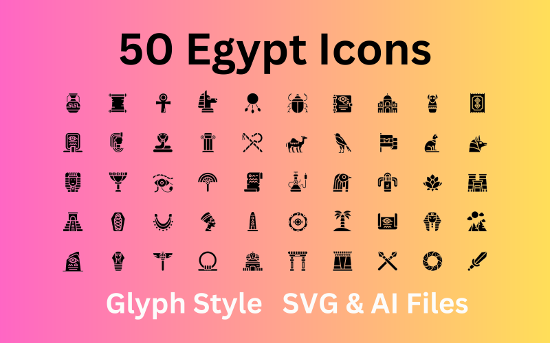 Zestaw ikon Egiptu 50 ikon glifów - pliki SVG i AI