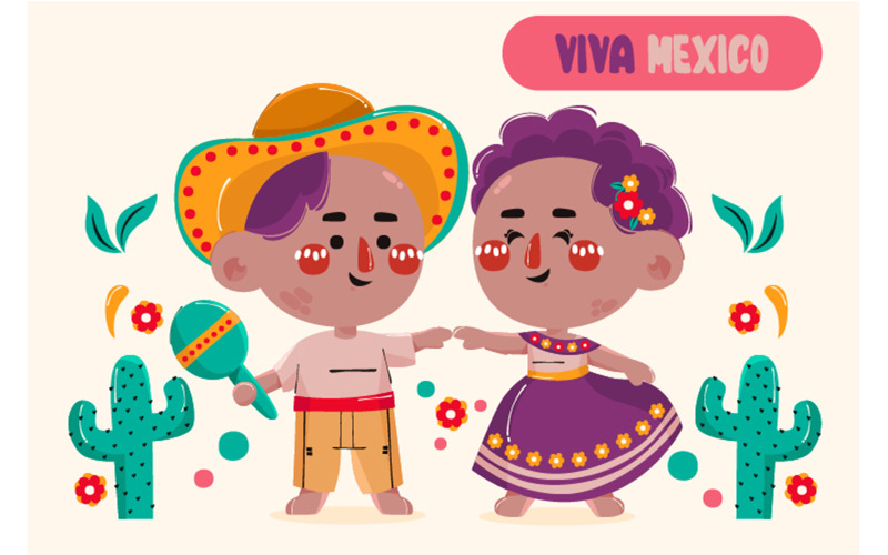 Día de la Independencia de México con ilustración de muñecas