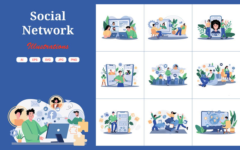 M640_ Sociaal netwerkillustratiepakket