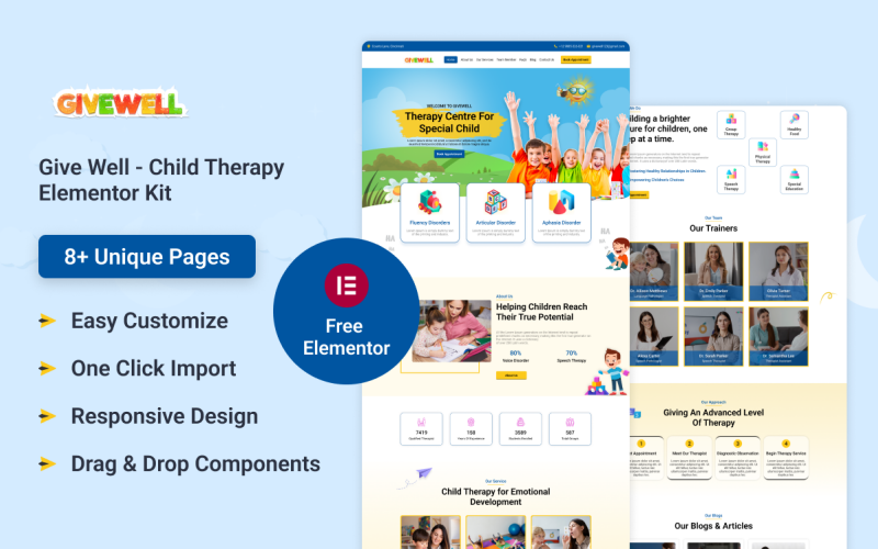 Give Well - Elementor-kit voor kindertherapie