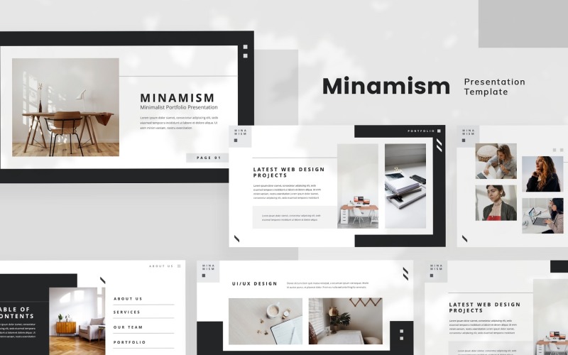 Minamismus — šablona Powerpointu pro minimalistické portfolio