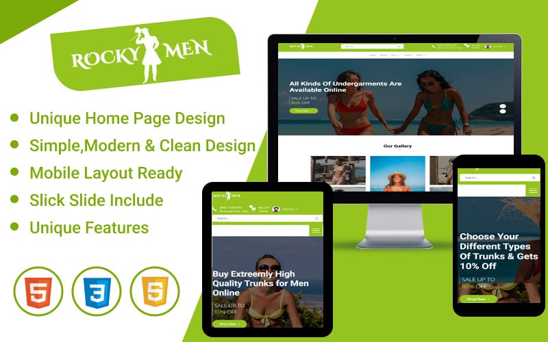 Rockymen – Erkek İç Giyim E-ticaret Sitesi HTML5 Şablonu