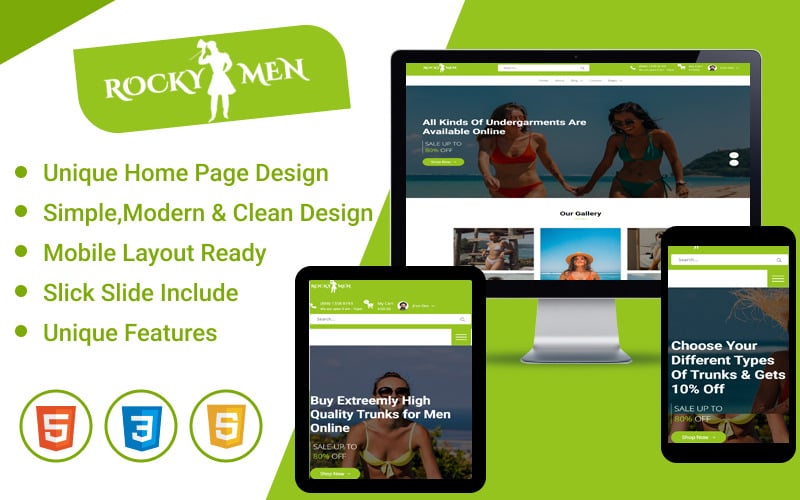 Rockymen – Modèle HTML5 de site Web de commerce électronique de sous-vêtements pour hommes