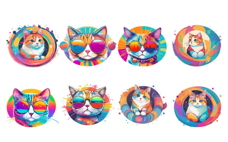 可爱的猫热升华剪贴画，卡通滑稽的猫图