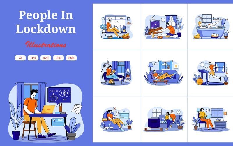 M658_ Paquete de ilustraciones de personas encerradas