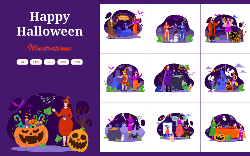 M663_ Paquete de ilustraciones de Feliz Halloween