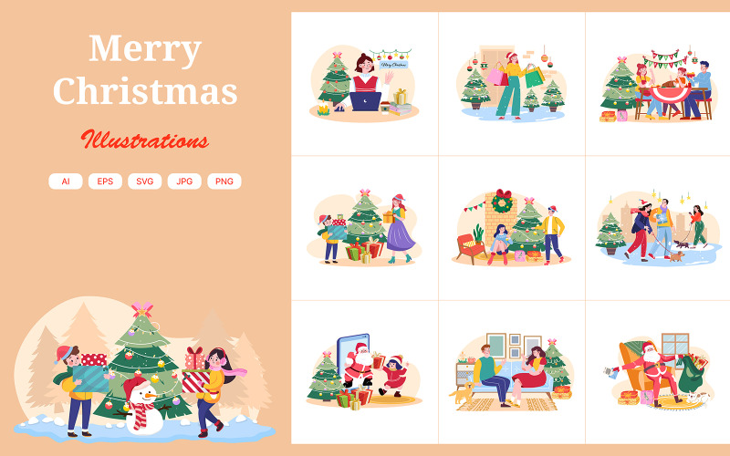 M664_ Pacchetto illustrazioni del giorno di Natale