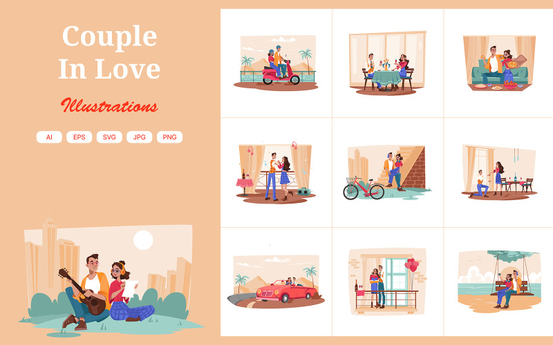 M667_ Pacote de ilustrações de casal apaixonado