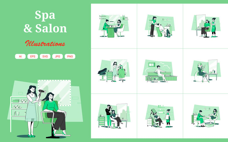M669_ Pacote de ilustrações de salão de beleza e spa
