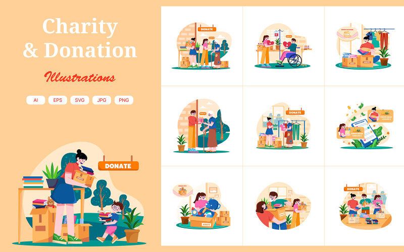M671_ Pacchetto illustrazioni di beneficenza e donazioni
