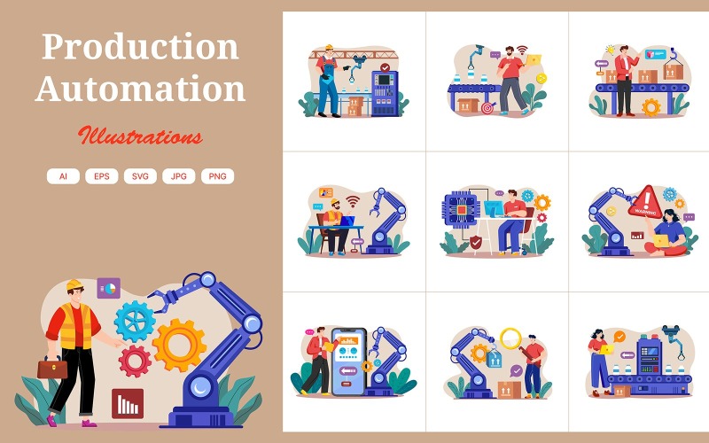M684_ Pakiet ilustracji automatyzacji produkcji 1