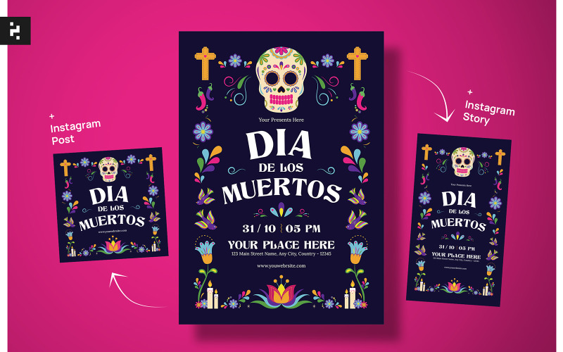 Dia De Los Muertos Broşür Şablonu Paketi