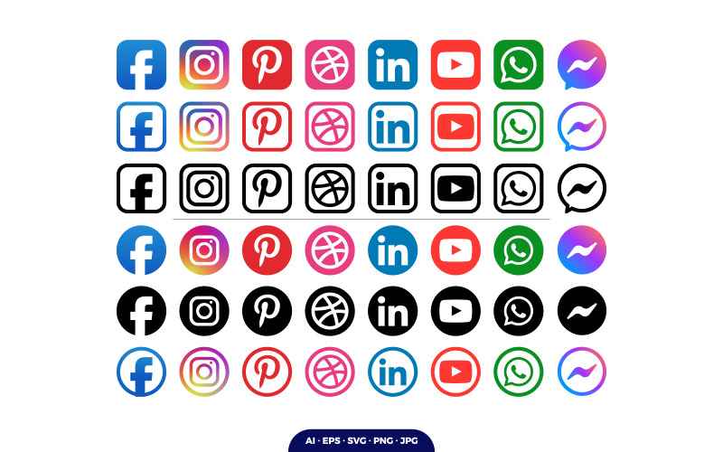 Ícones profissionais de mídia social, conjunto de ícones