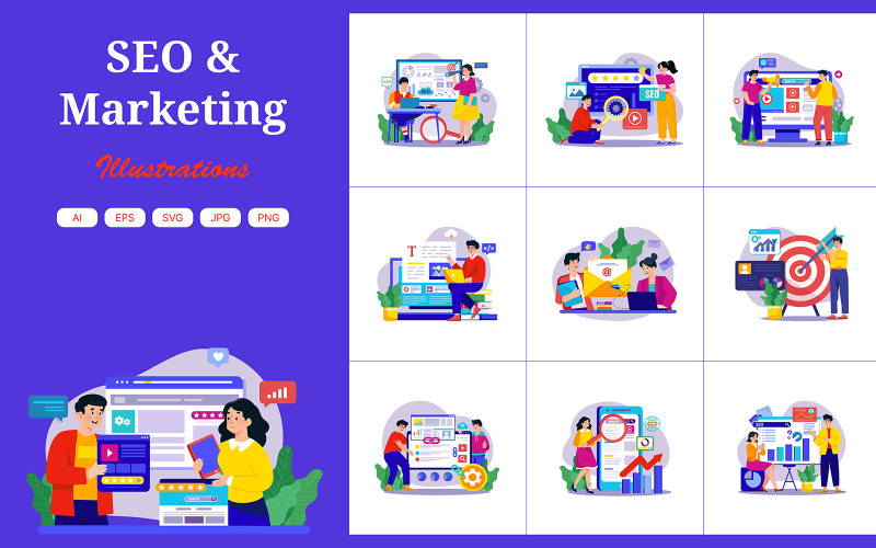 M688_ Paquete de ilustraciones de SEO y marketing