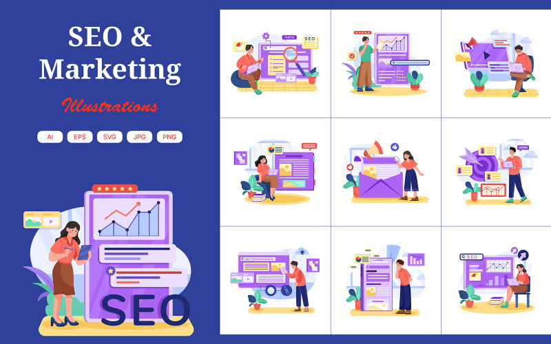 M692_ Pakiet ilustracji SEO i marketingu