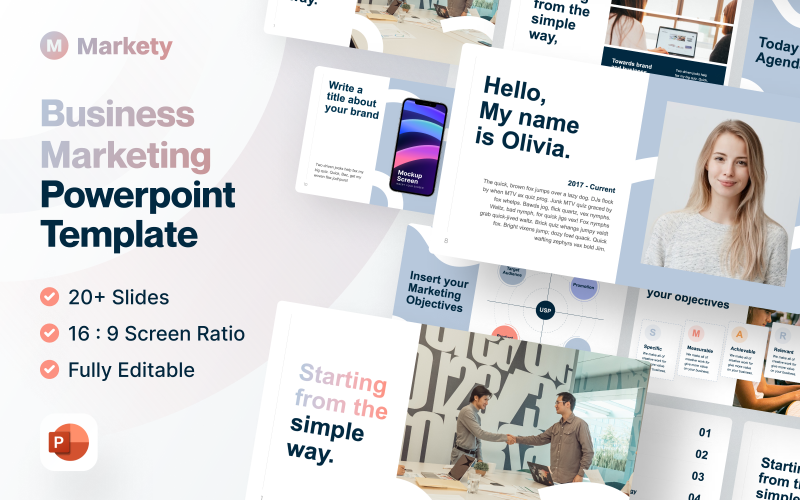 Markety - Zakelijke marketing PowerPoint-presentatiesjabloon