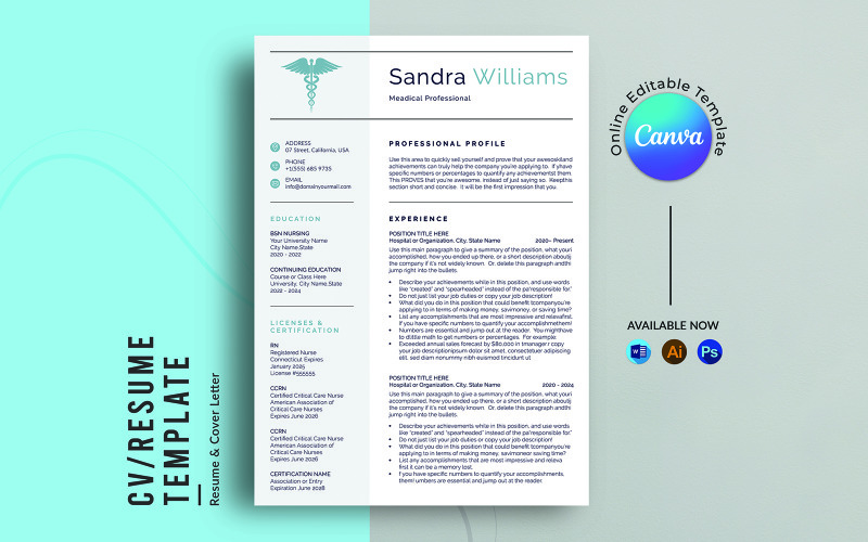 Шаблон резюме Canva | Профессиональный шаблон резюме Word