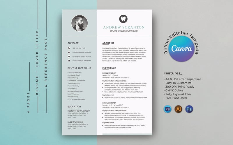 Canva Dental Resume Template #359322 - TemplateMonster