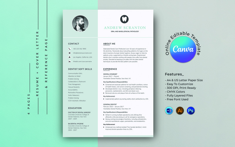 Canva-Zahnarzt-Lebenslaufvorlage
