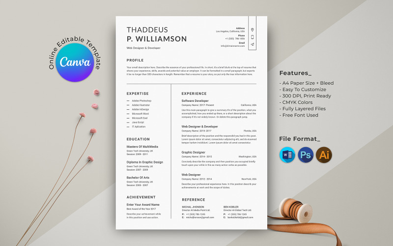 Curriculum professionale in tela e Word unico