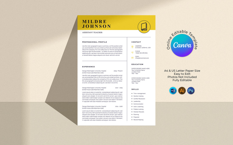 Szablon CV nauczyciela w serwisie Canva