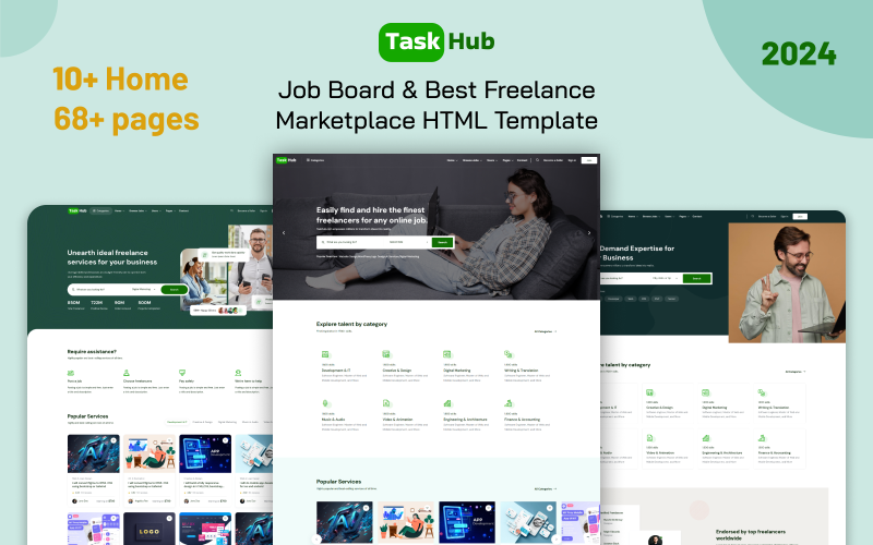 TaskHub - HTML-sjabloon voor vacaturebank en beste freelancemarktplaats