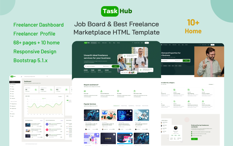 TaskHub - HTML-sjabloon voor vacaturebank en beste freelancemarktplaats