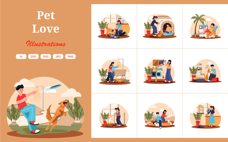M703_ Paquete de ilustraciones de amor por mascotas