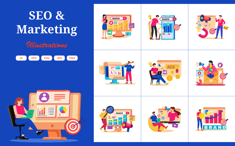 M715_ Paquete de ilustraciones de SEO y marketing 1