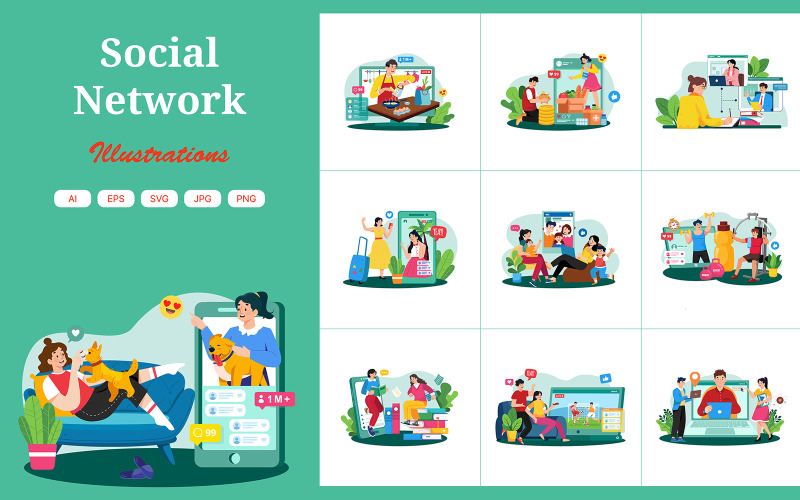 M736_ Paquete de ilustraciones de redes sociales 2