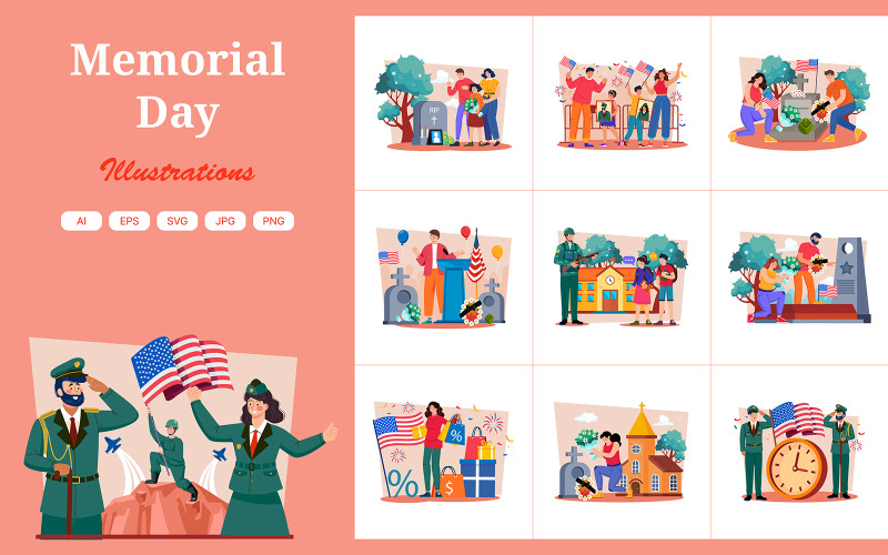 Pacote de ilustrações do Memorial Day M718_