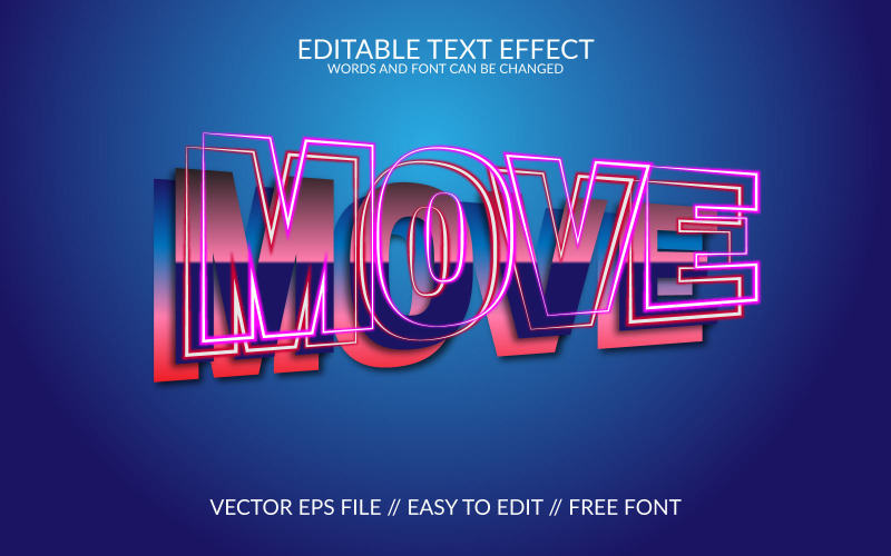 Переместить 3D редактируемый векторный текстовый эффект Eps