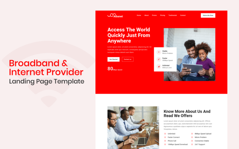Albanet — шаблон целевой страницы провайдера широкополосного доступа и интернета