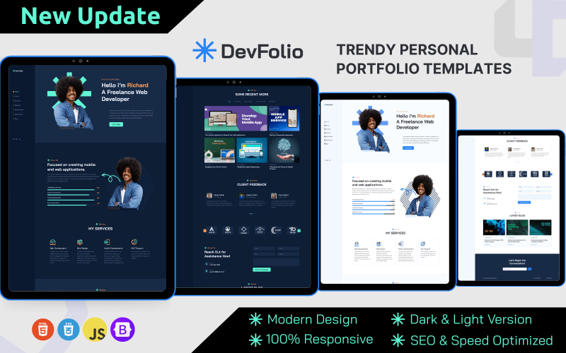 DevFolio – Responsive Portfolio-HTML-Vorlage für Entwickler, Freiberufler und alle Berufe