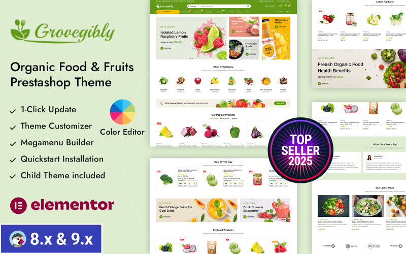 Grovegible — адаптивная тема Prestashop для магазина органических продуктов и продуктов питания