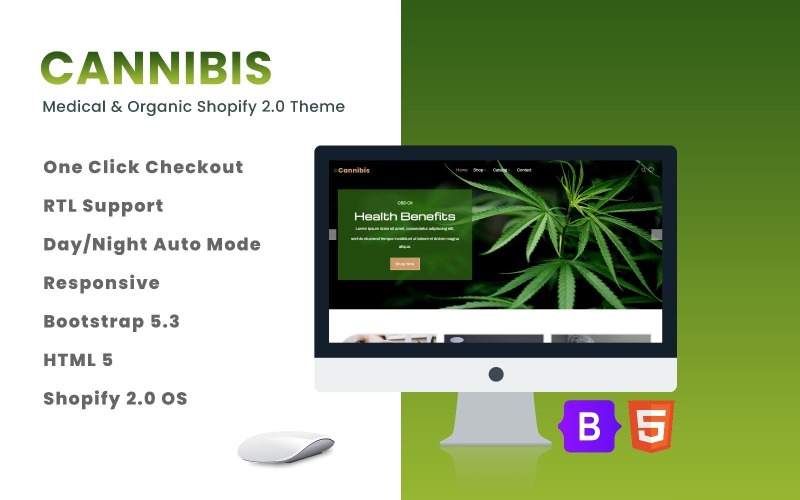 Каннибис - медицинская, КБД, каннабис и органическая тема Shopify 2.0