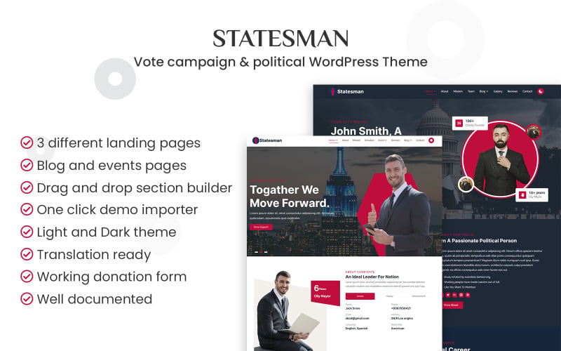 Statesman - Oy Kampanyası, Portföy ve Siyasi WordPress Teması