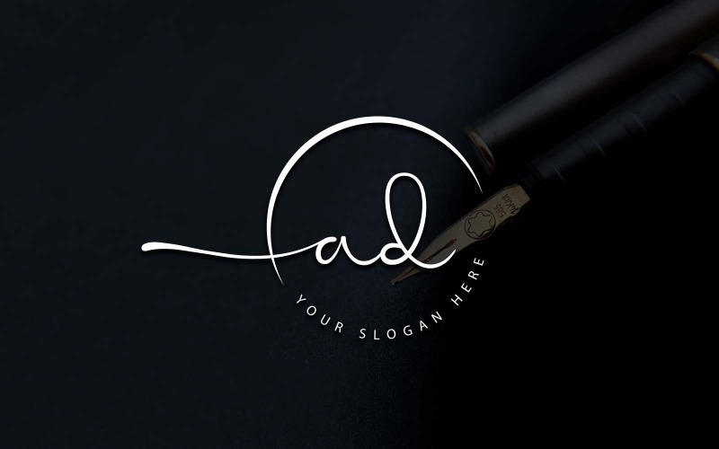 Design de logotipo de letra AD estilo estúdio de caligrafia