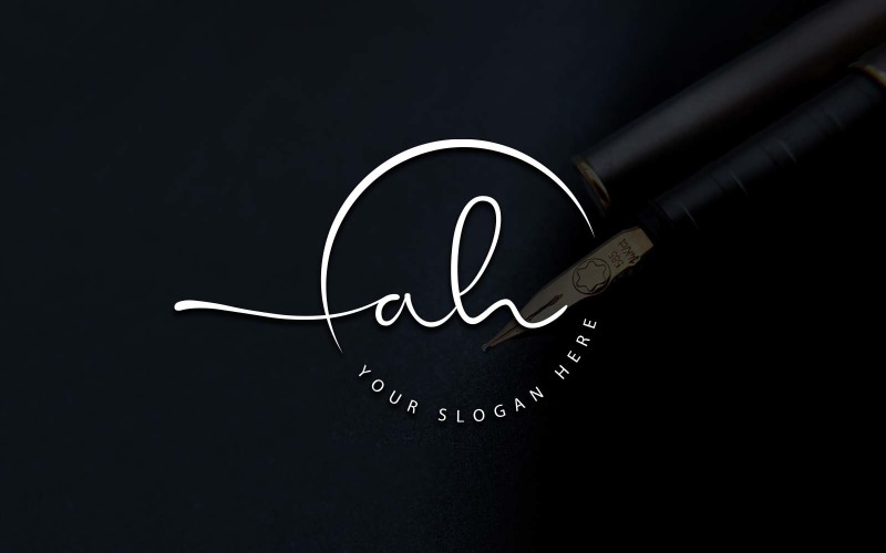 Diseño de logotipo de letra AH estilo estudio de caligrafía