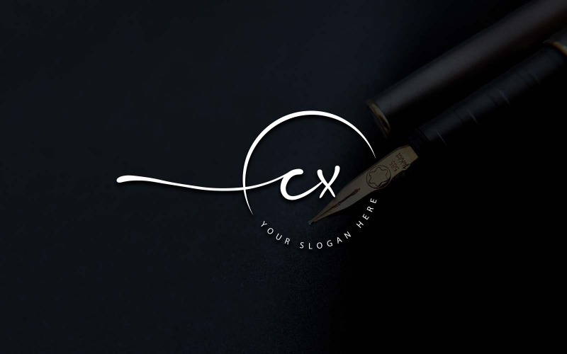 CX-Buchstaben-Logo-Design im Kalligraphie-Studio-Stil