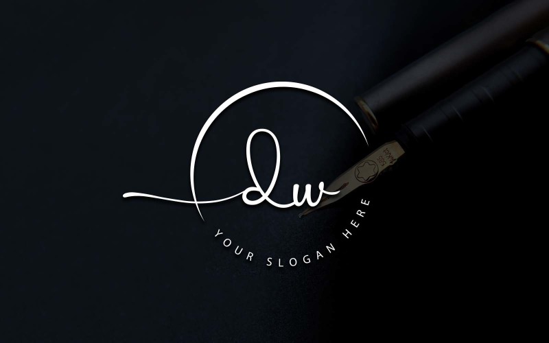 Design de logotipo de letra DW estilo estúdio de caligrafia